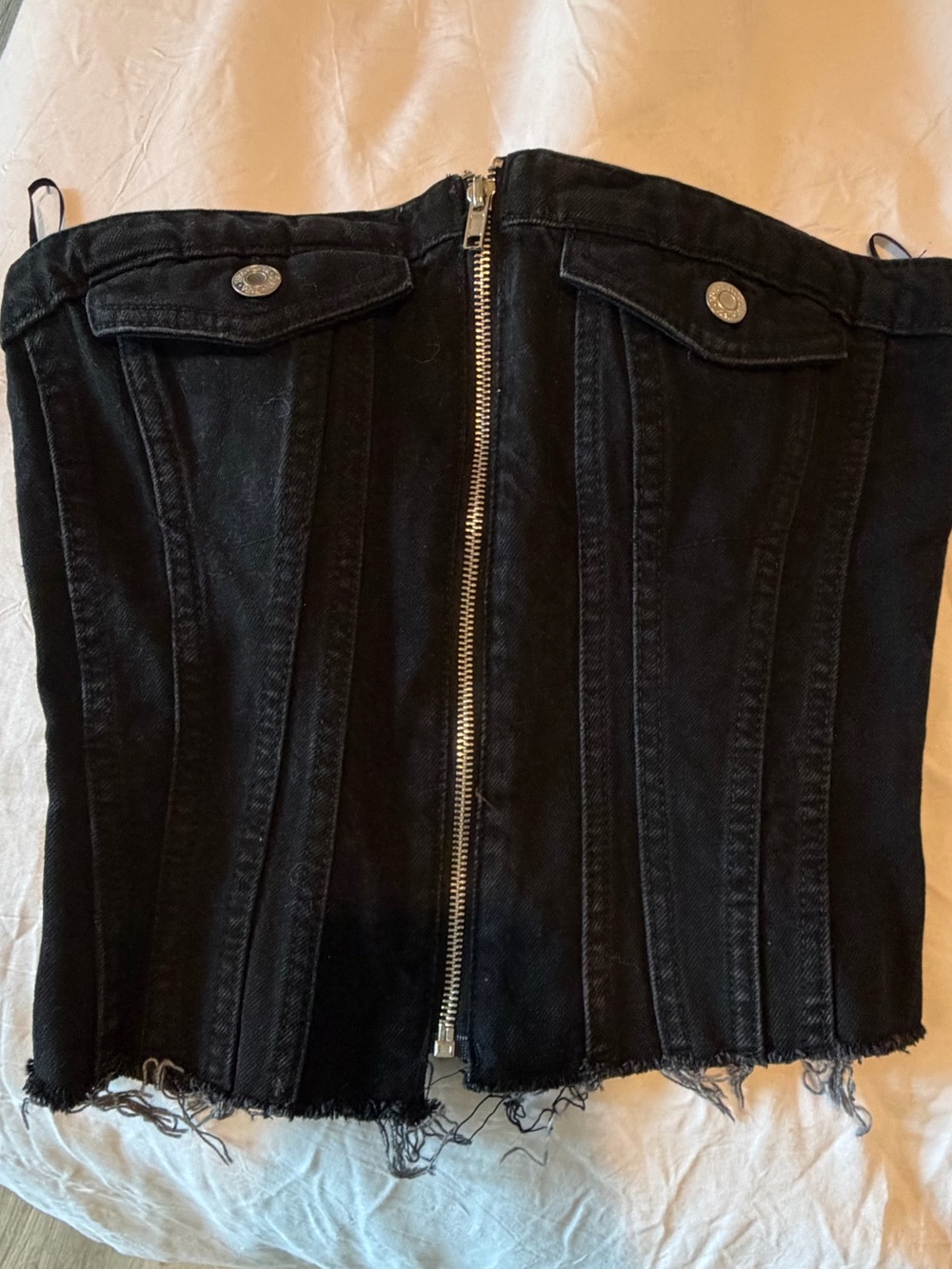 Zara Black Denim Corset Top with Front Zip